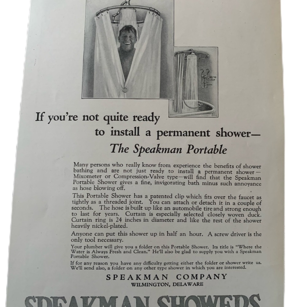 Vintage 1922 Speakman Showers Wash & Bath In Running Water Ad Advertisement